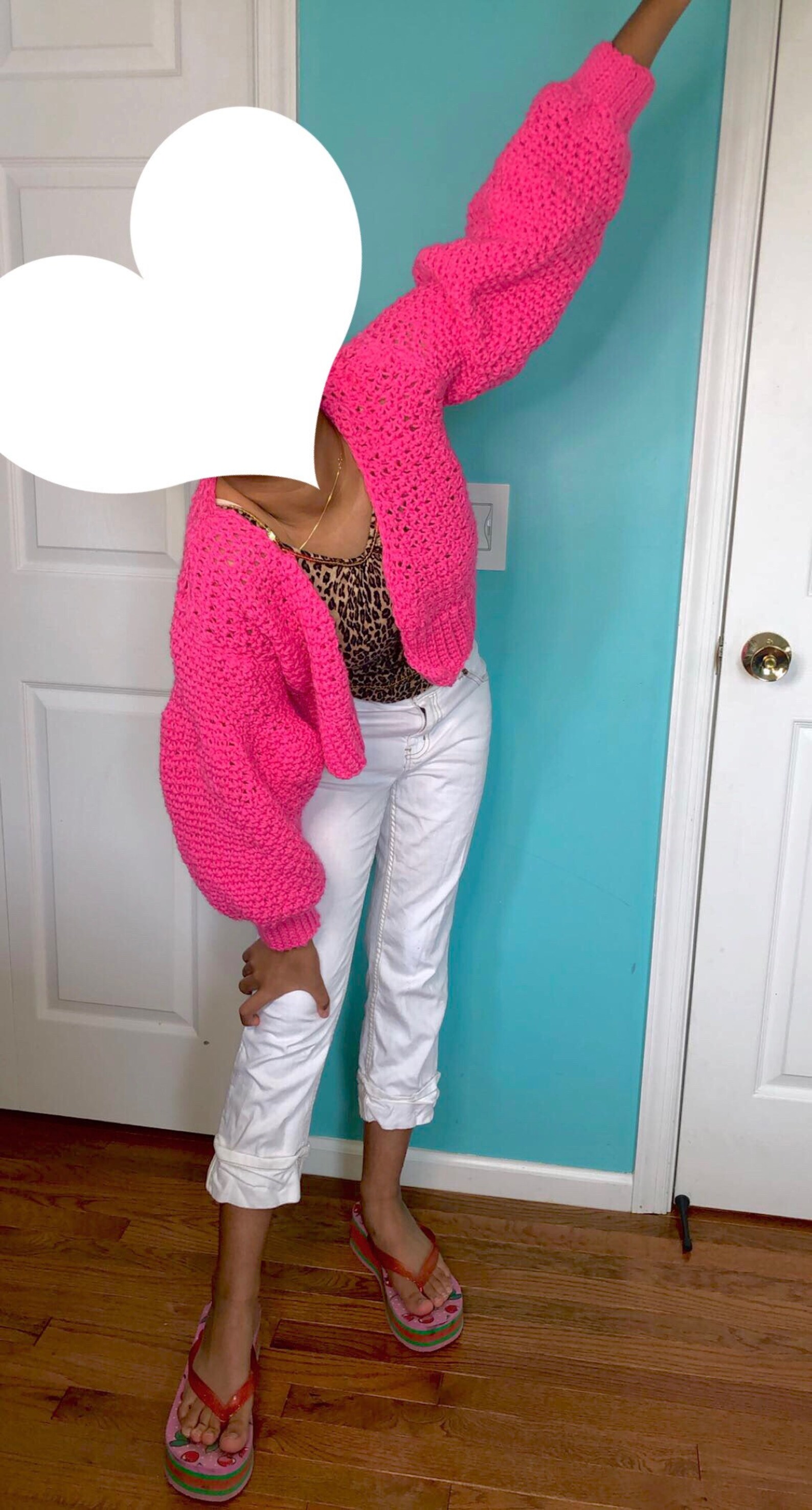 Pink Puff Sleeve Cropped Crocheted Cardigan Etsy