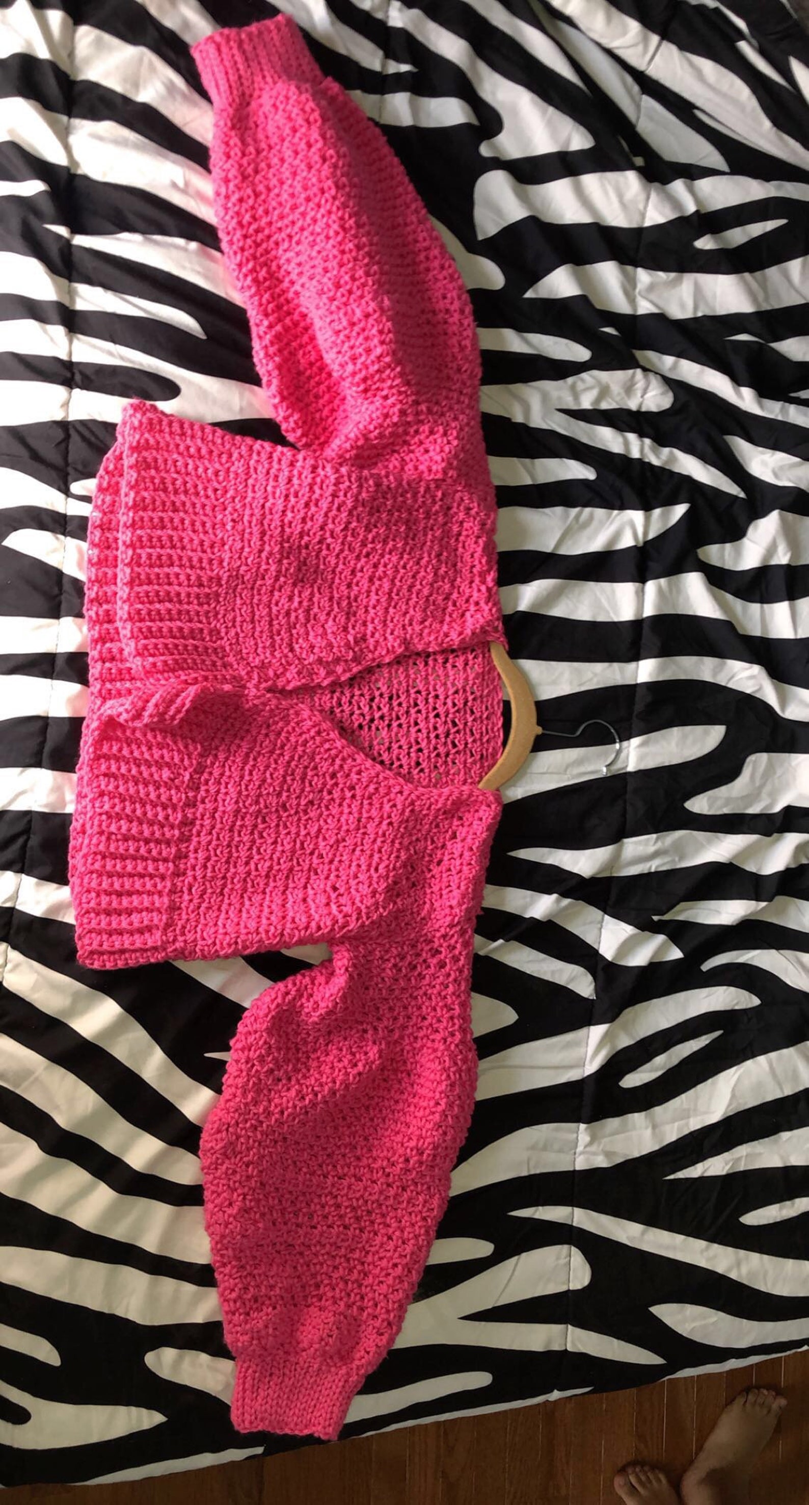 Pink Puff Sleeve Cropped Crocheted Cardigan Etsy