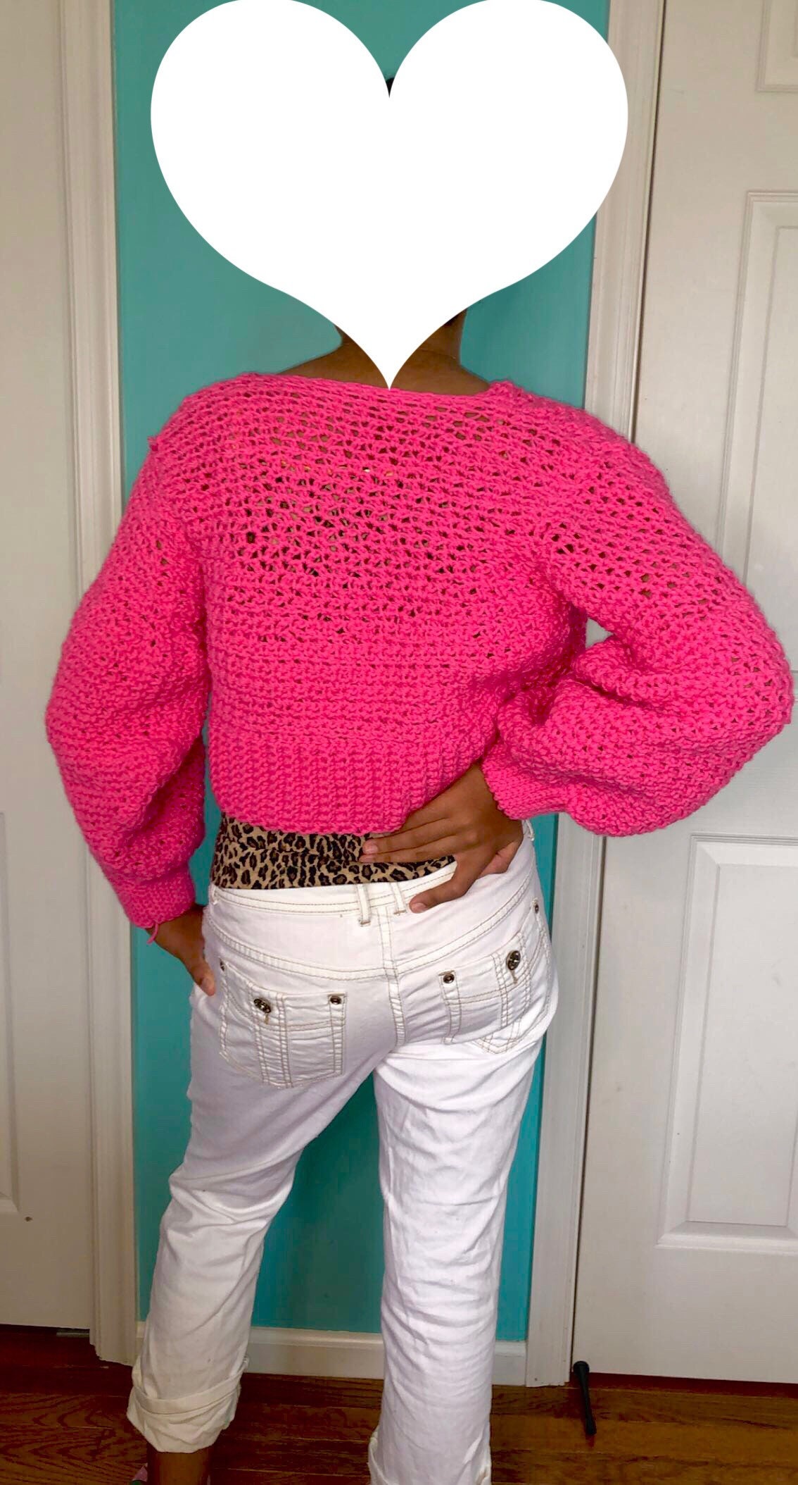 Pink Puff Sleeve Cropped Crocheted Cardigan Etsy