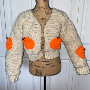Pumpkin Crochet Cardigan | Pumpkin Spice Cardigan | Handmade Fall Cardigan for Women & Men | Halloween Gift | Birthday Gift | Made to Order