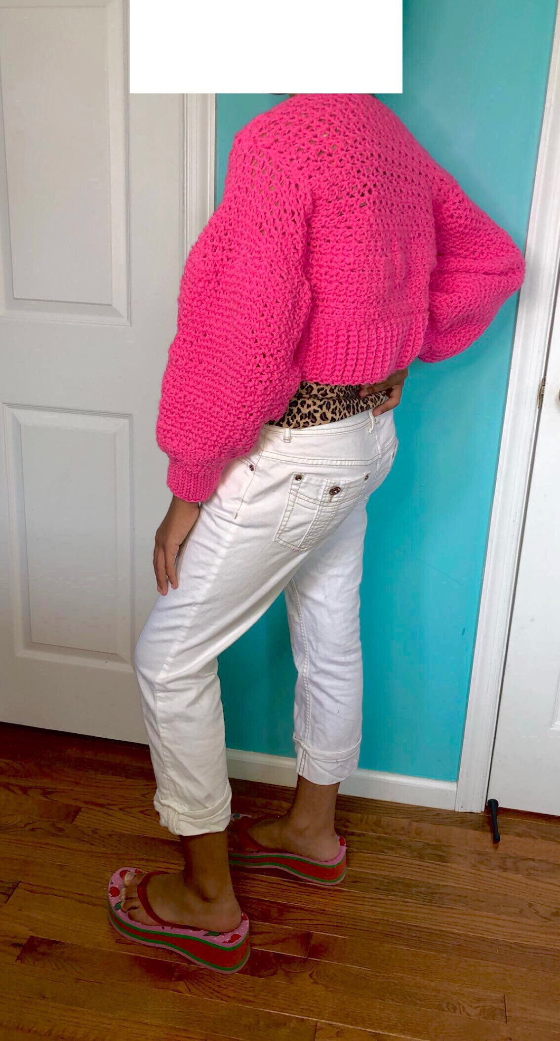 Pink Puff Sleeve Cropped Crocheted Cardigan Etsy