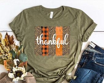 Thankful Shirt, Thankful T-shirt, Thanksgiving Shirt, Fall Tee, Autumn Tee for Women, Thanksgiving V-neck, Cute Fall Graphic Shirt, Thankful