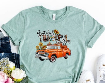 Thankful Grateful Blessed Shirt, Thanksgiving T-Shirt,Thanksgiving Family Shirts, Thanksgiving Shirt,Fall Shirt, Grateful Shirt, Pumpkin Tee