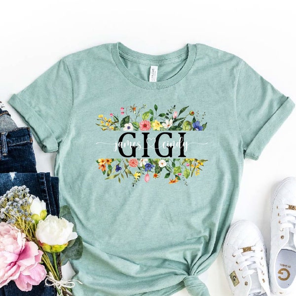 GIGI, Personalized Wildflowers Gigi And Grandkids T-Shirt, Grammy Shirt, Grandma Custom Tee, Personalized Gigi T-shirt, Mother's Day Shirts