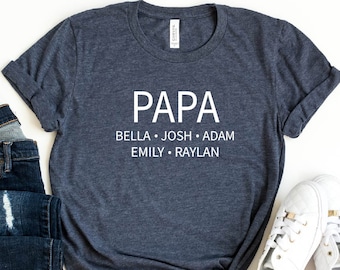 Camiseta para papá, camiseta personalizada para papá, camiseta para papá con nombres de los niños, camiseta del Día del Padre, regalo para papá, camiseta para papá, camiseta personalizada para papá, regalo para papá