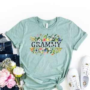 GRAMMY, T-shirt personnalisé Mimi et petits-enfants avec fleurs sauvages, Chemise Grammy, T-shirt floral personnalisé, T-shirt Mimi personnalisé, Chemises fête des mères