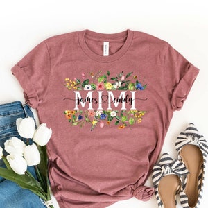 MIMI, Personalized Wildflowers Mimi And Grandkids T-Shirt, Grandma Shirt, Floral Custom Tee, Personalized Mimi T-shirt, Mother's Day Shirts
