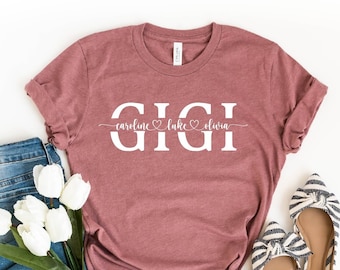 GIGI Shirt, Personalized Gigi T-shirt,Grandma-life Shirt, Gigi Custom V-neck, Mother&#39;s Day Shirt,Grandma Shirt With Grandkids Names,Gigi Tee
