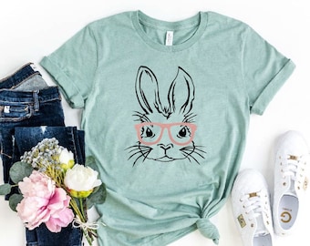 Bunny with Glasses shirt,Easter shirt,Easter bunny graphic tee,Easter shirts for women,Ladies Easter Bunny shirt,Kids Easter Tee,Cute Easter