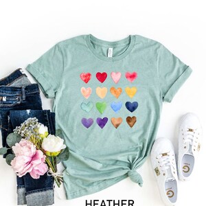 Watercolor Heart Shirt, Heart Graphic T-shirt, Watercolor Shirt, Valentine's Day Tee, Valentine's Day Tee, Cute Heart, Teachers Valentines image 3