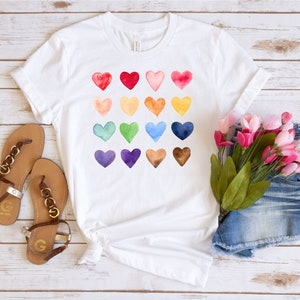 Watercolor Heart Shirt, Heart Graphic T-shirt, Watercolor Shirt, Valentine&#39;s Day Tee, Women Crewneck, Cute Hearts, Kids, Teachers Valentines