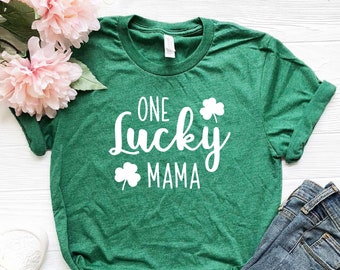 One Lucky Mama, One Lucky Mom, Womens St Patricks Day shirt, Mom St Patricks Day V-neck, Lucky St Patricks Day Tee Green, Family Matching