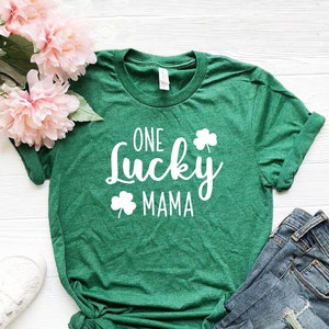 One Lucky Mama, One Lucky Mom, Womens St Patricks Day shirt, Mom St Patricks Day V-neck, Lucky St Patricks Day Tee Green, Family Matching