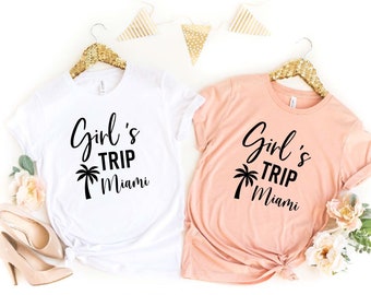 Girl's Trip Shirts, Miami Trip Shirts, Travel Shirts,Group Shirts,Custom Destination City State,Vacation Shirts,Girls Weekend Shirts, V-neck