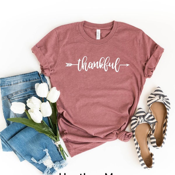 Thankful, Thankful Shirt, Thanksgiving T Shirt, Cute Thankful heart t-shirt, Fall Tshirt, Women's Thanksgiving T-Shirt, Family shirt, Vneck