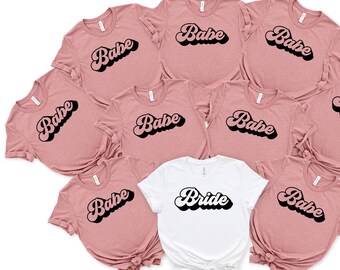 Babe & Bride Retro Shirt, Bachelorette Shirt, Brides Babes V-neck, Funny and Cute Bachelorette, Wedding Party Shirt, Honeymoon, Bride To Be