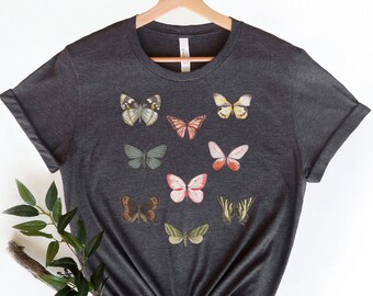 Vintage Butterfly Shirt, Cottagecore Aesthetic Shirt, Gift For Her, Nature Lover Tee, Boho Clothing, Botanical Outfit, Minimalist Crewneck