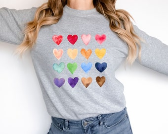 Watercolor Heart Sweatshirt, Heart Sweatshirt, Valentine's Day Sweatshirt, Vintage Graphic Tee, Valentines Pullover, Love Sweater, Heart Tee