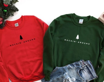 Rockin Around the Christmas Tree Shirt, Christmas Tree Sweatshirt, Unisex Adult, Holiday Long-Sleeve Shirt, Minimal Merry Xmas Crew Sweater