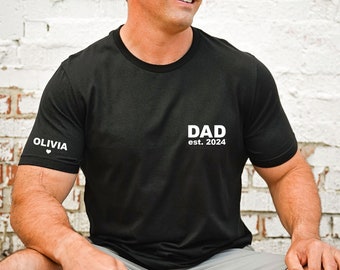 Personalized Dad Est Year T-shirt, Custom Children Names on Sleeve Shirt, Dada Est, Father's Day Gift, New Papa, Custom Grandpa Shirt, Daddy