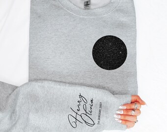 Personalized Star Map Sweatshirt, Custom Date and Name, Astronomical Event Pullover, Unique Astrology Gift, Night We Met Anniversary Sweater