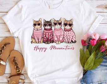 Valentine Cat T-Shirt: Happy Meowentines, Cat Lover Gift