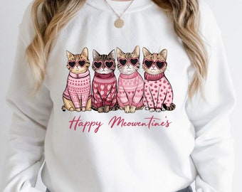 Valentine Cat Sweatshirt: Heart Sunglasses, Cat Lover Apparel