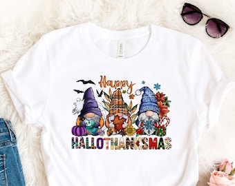 Happy Hallothanksmas Gnomes Halloween & Merry Christmas Shirt, Halloween Gnomes Shirt, Funny Gnome Shirt, Happy Thanksgiving Shirt, Xmas Tee