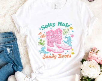 Salty Hair Sandy Boots Shirt, Summer Days Tee, Summer Lovers Shirt, Cute Summer Tee, Hello Summer, Vacation Tee, Beach Shirt, Salty Hair Tee
