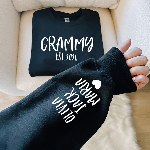 Grammy Sweatshirt, Personalized Grammy Sweater, Custom Grandma Shirt, Grandmother Gift, Mothers Day, Kid Names on Sleeve, Minimalist Sweater