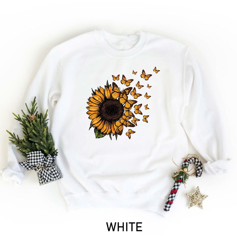 Sunflower Butterfly Sweatshirt, Butterfly Tee, Mothers Day Gift Shirt, Sunflower Shirt, Floral Sweatshirt, Flowers Gift Shirt, Botanical Tee image 4
