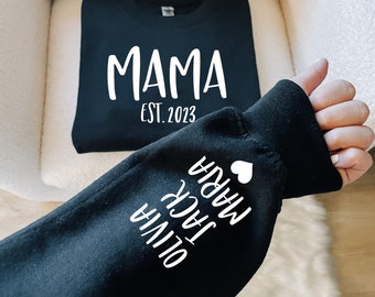 Personalized Mama Sweatshirt with Kid Names on Sleeve, Mothers Day Gift, Birthday Gift for Mom, New Mom Gift, Minimalist Cool Mom Sweater