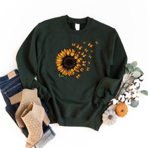 Sunflower Butterfly Sweatshirt, Butterfly Tee, Mothers Day Gift Shirt, Sunflower Shirt, Floral Sweatshirt, Flowers Gift Shirt, Botanical Tee image 2