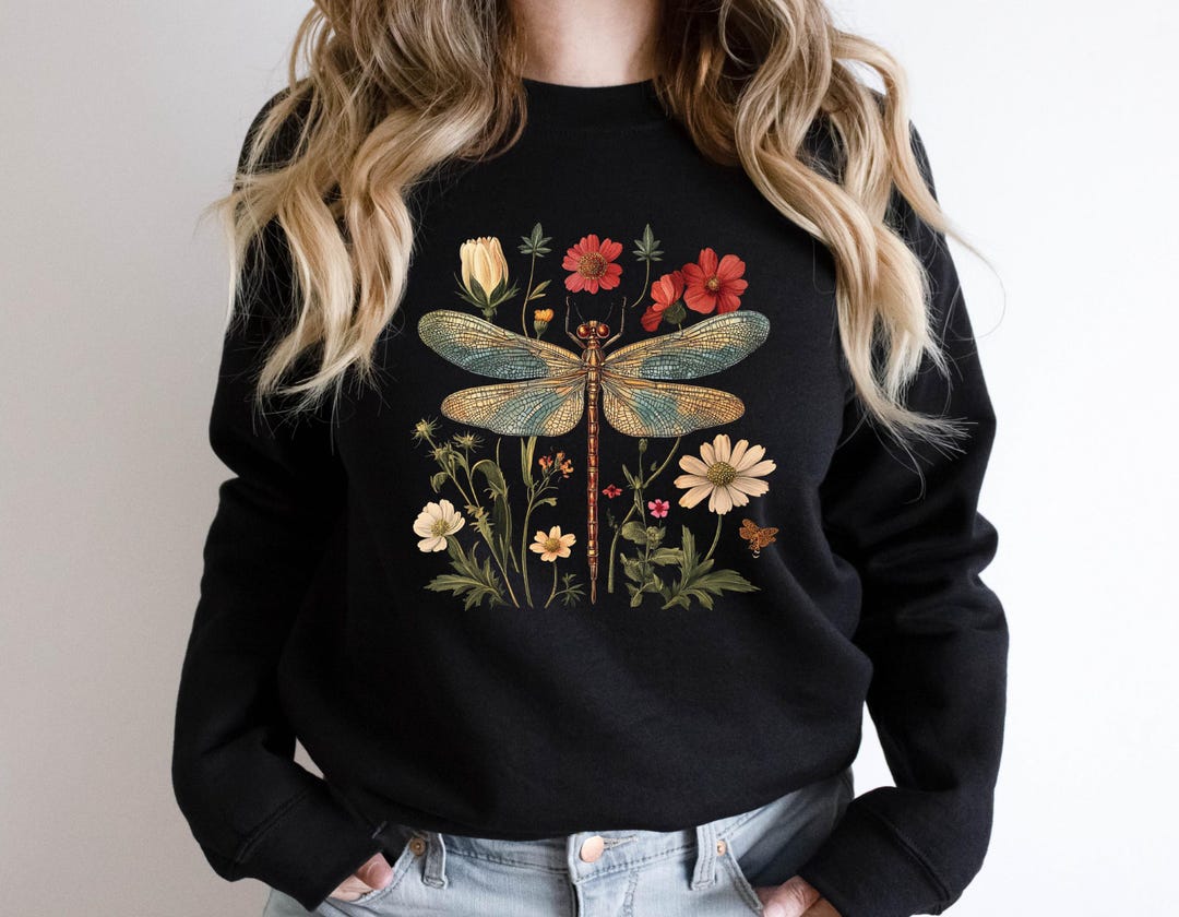 Dragonfly Floral Sweatshirt: Boho Cottagecore Botanical Apparel - Etsy