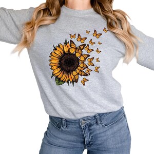 Sunflower Butterfly Sweatshirt, Butterfly Tee, Mothers Day Gift Shirt, Sunflower Shirt, Floral Sweatshirt, Flowers Gift Shirt, Botanical Tee image 3