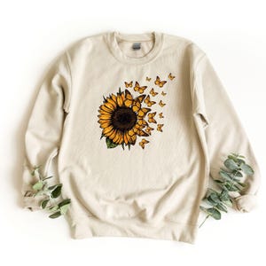 Sunflower Butterfly Sweatshirt, Butterfly Tee, Mothers Day Gift Shirt, Sunflower Shirt, Floral Sweatshirt, Flowers Gift Shirt, Botanical Tee image 7