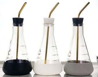 Science Flask Drink Tumbler Set | Lead-Free & Sustainable Glass | Chemistry Gift