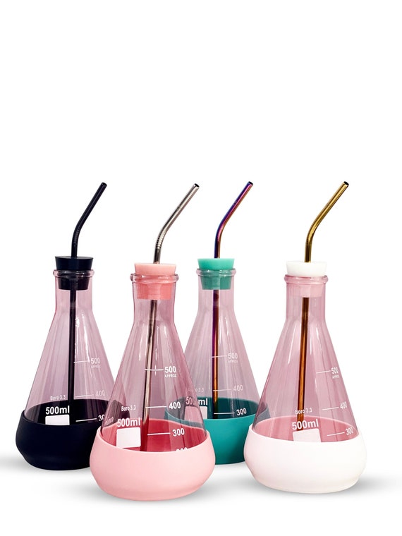 Chemistry Beaker Drink Tumbler with Reusable Straw Set | 400 mL Tall Form |  Science Gift