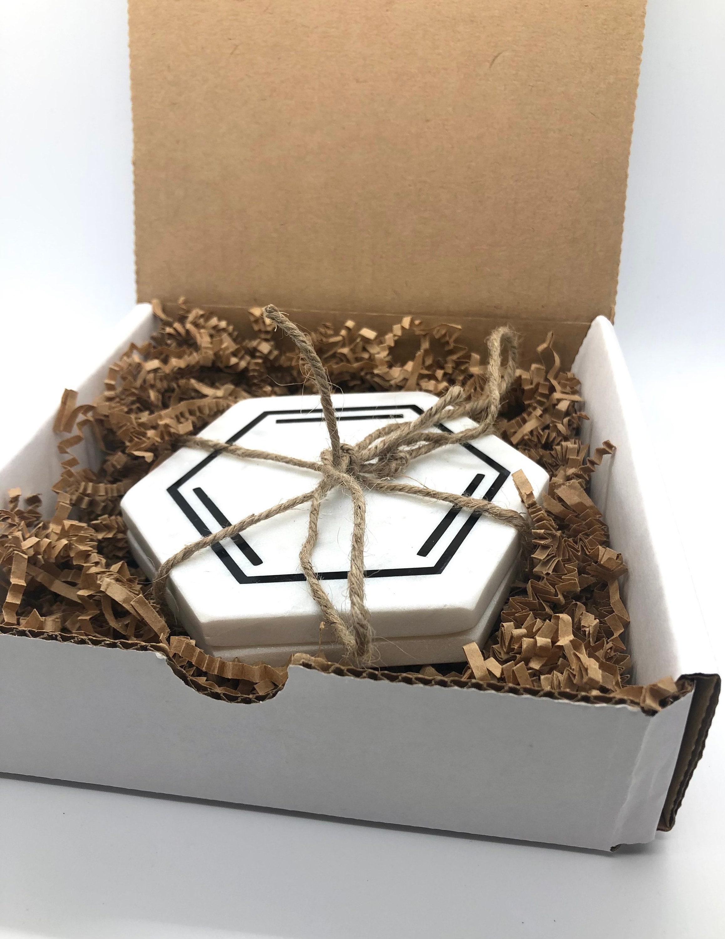 Benzene White Marble Chemistry Coasters | Set of 2| Chemistry Gift, Science Gift