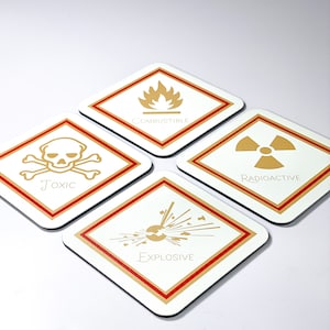 Hazardous Labels Coaster Set | Health & Safety PPE | Engineering and Manufacturing Gift