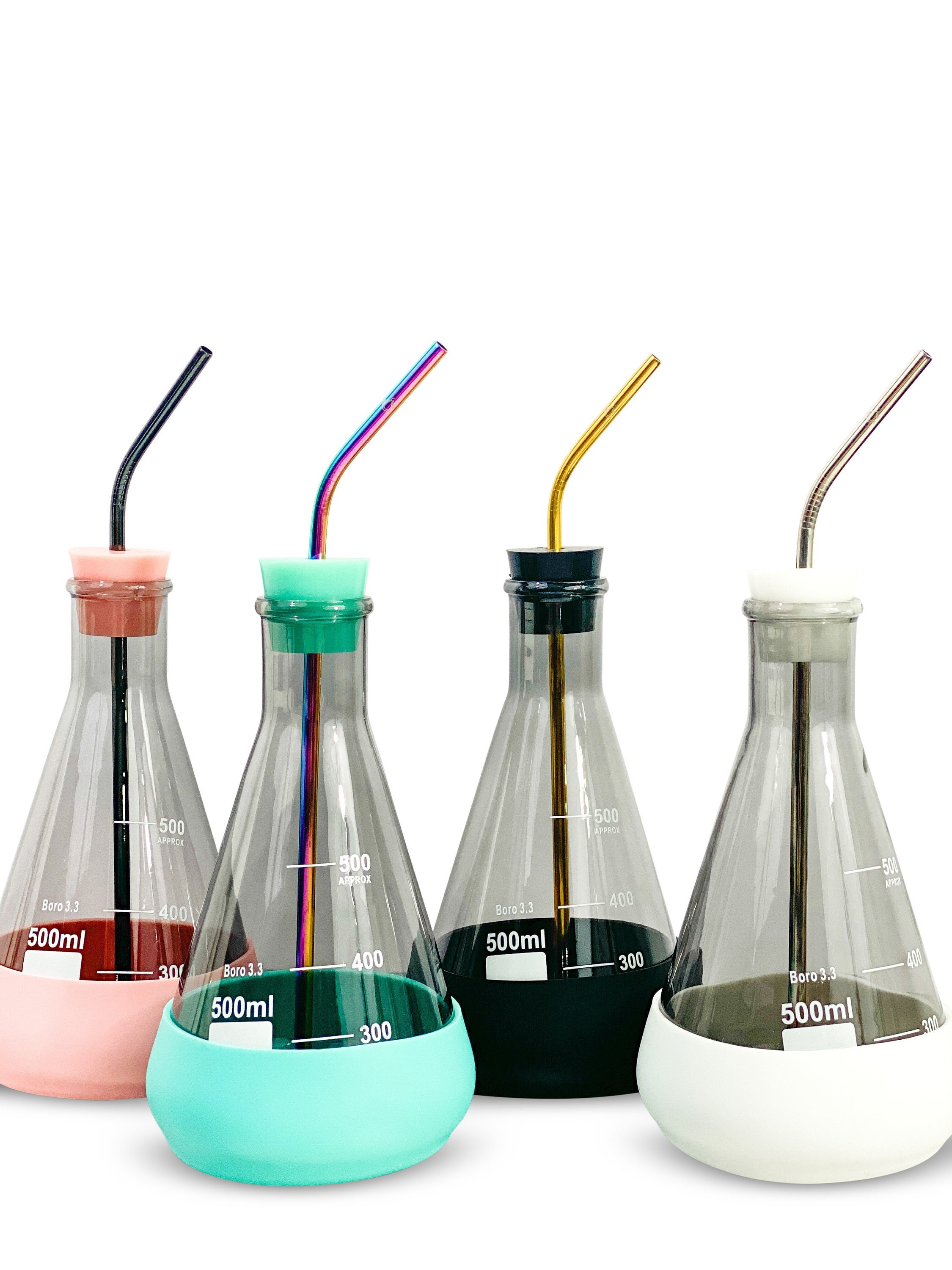 Chemistry Beaker Drink Tumbler with Reusable Straw Set