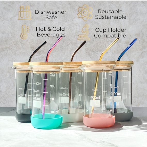 Chemistry Beaker Drink Tumbler with Reusable Straw Set