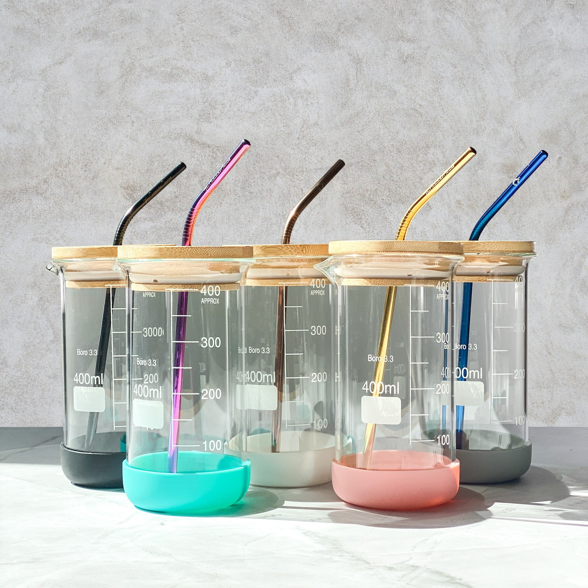 Chemistry Beaker Drink Tumbler with Reusable Straw Set