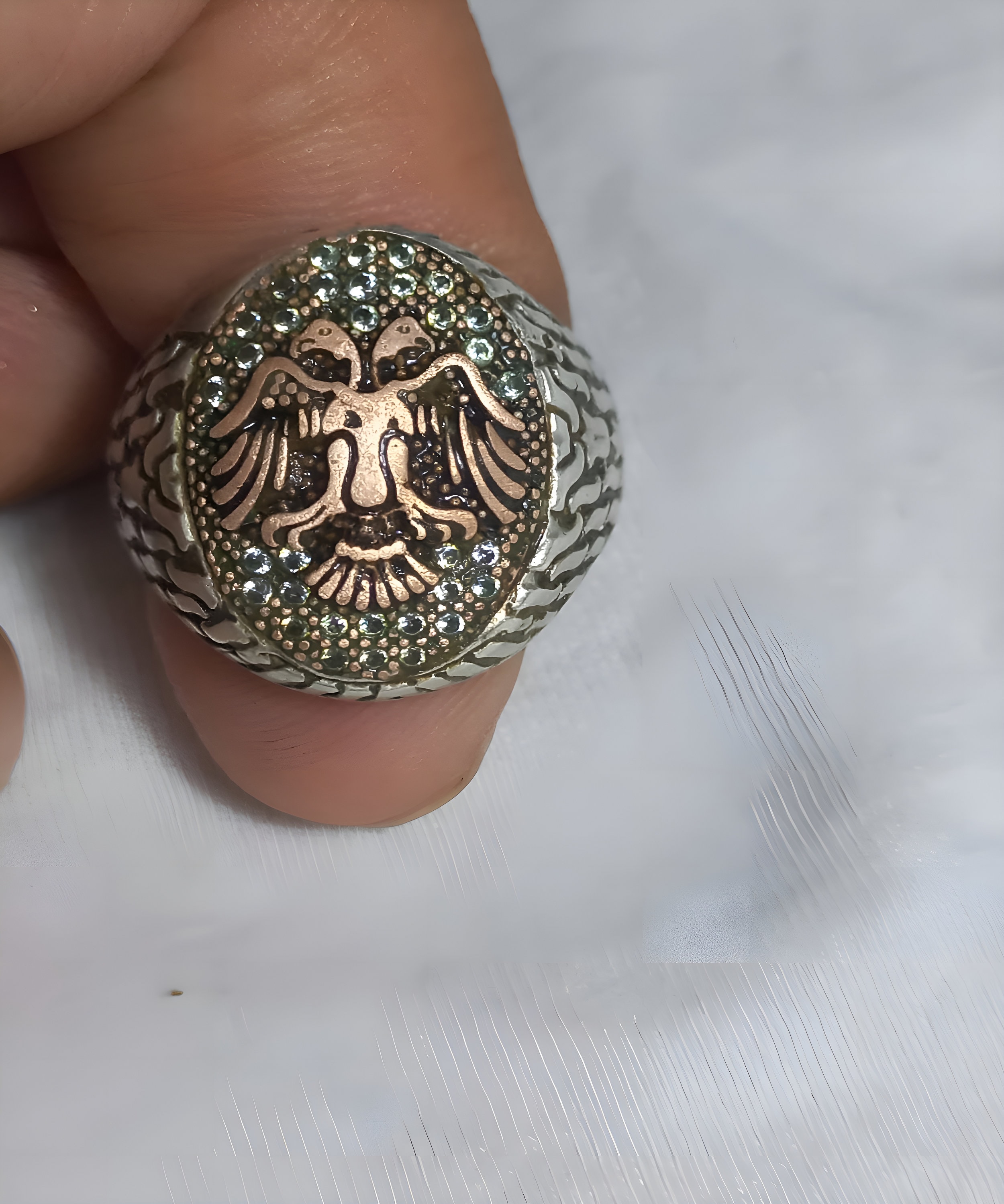 Anello Uomo Argento 925 Con Rubini – Design Ottomano Aquila A Due Teste, Anello Personalizzabile. - Foto 5