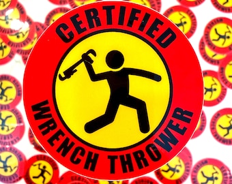 Wrench Thrower Hard Hat Sticker | Funny Plumber Mechanic Decal Tradesman Dad Gift