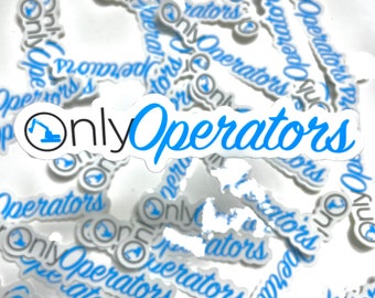 May include: A close-up of a pile of white stickers with blue lettering that reads "Only Operators". The stickers are scattered on a white surface.