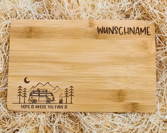 Breakfast board "Campingbus" customizable made of bamboo wood chopping board Vesper board camping