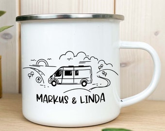 Enamel cup / mug Campervan - personalized - printed on both sides - 3 landscapes selectable Campervan Motorhome Travel Vanlife Sustainable