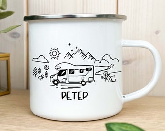 Tasse de camping avec nom, tasse de camping-car, cadeau de la fête des pères, cadeaux pour lui, accessoires de camping, campeur heureux, cadeaux pour les campeurs, papa