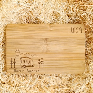 Breakfast board "Caravan Happy Camper" customizable made of bamboo chopping board snack board camping